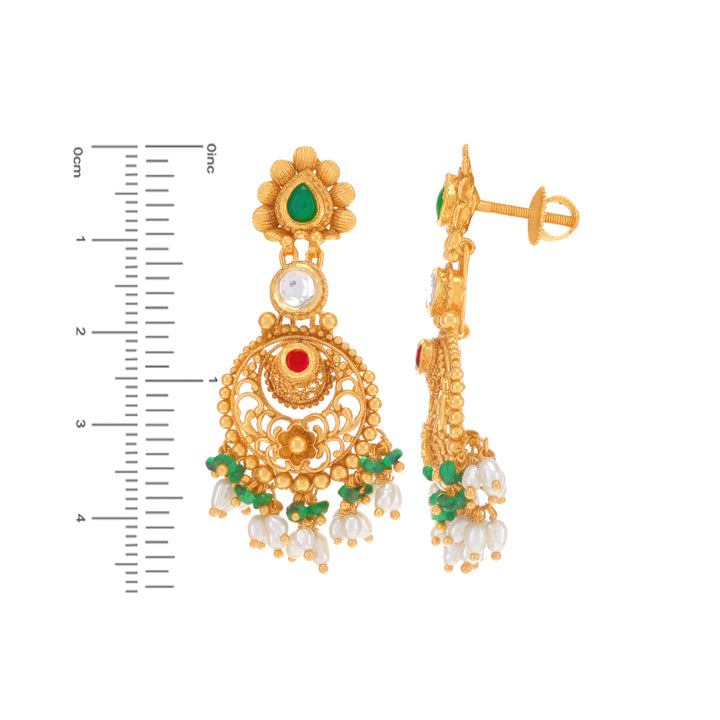 Charming Antique Gutta Pusalu Necklace Set With Kundan & Gemstones in 22K Gold