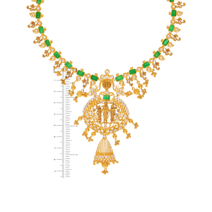 Intriguing Antique Necklace Set With Emerald & CZ in 22K Gold