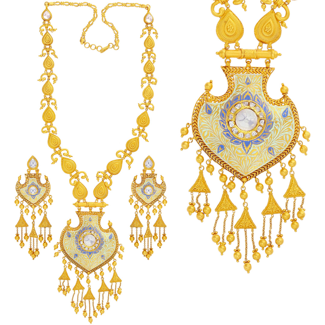 Detailed Antique Minakari Patta Haaram with Kundan in 22K Gold