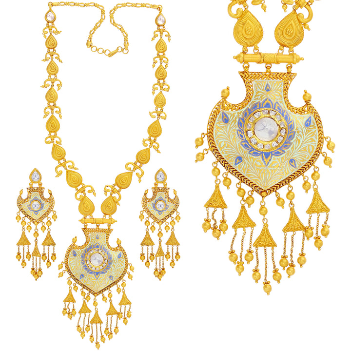 Detailed Antique Minakari Patta Haaram with Kundan in 22K Gold