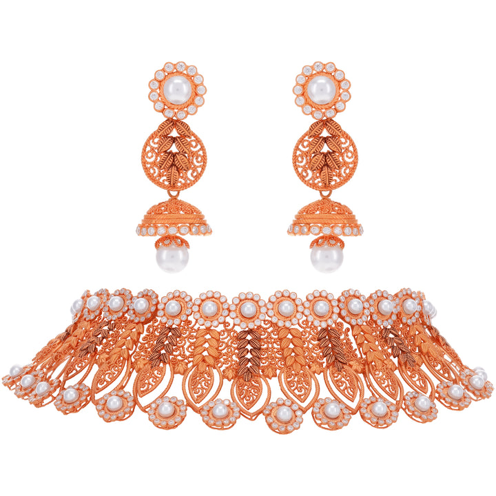 Graceful Antique Choker Set With Gemstones in 22K Rose Gold