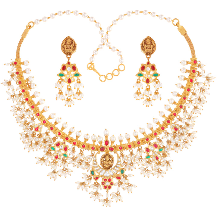Ravishing Antique Laxmi Gutta Pusalu Necklace Set With Kundan & Gemstones in 22K Gold