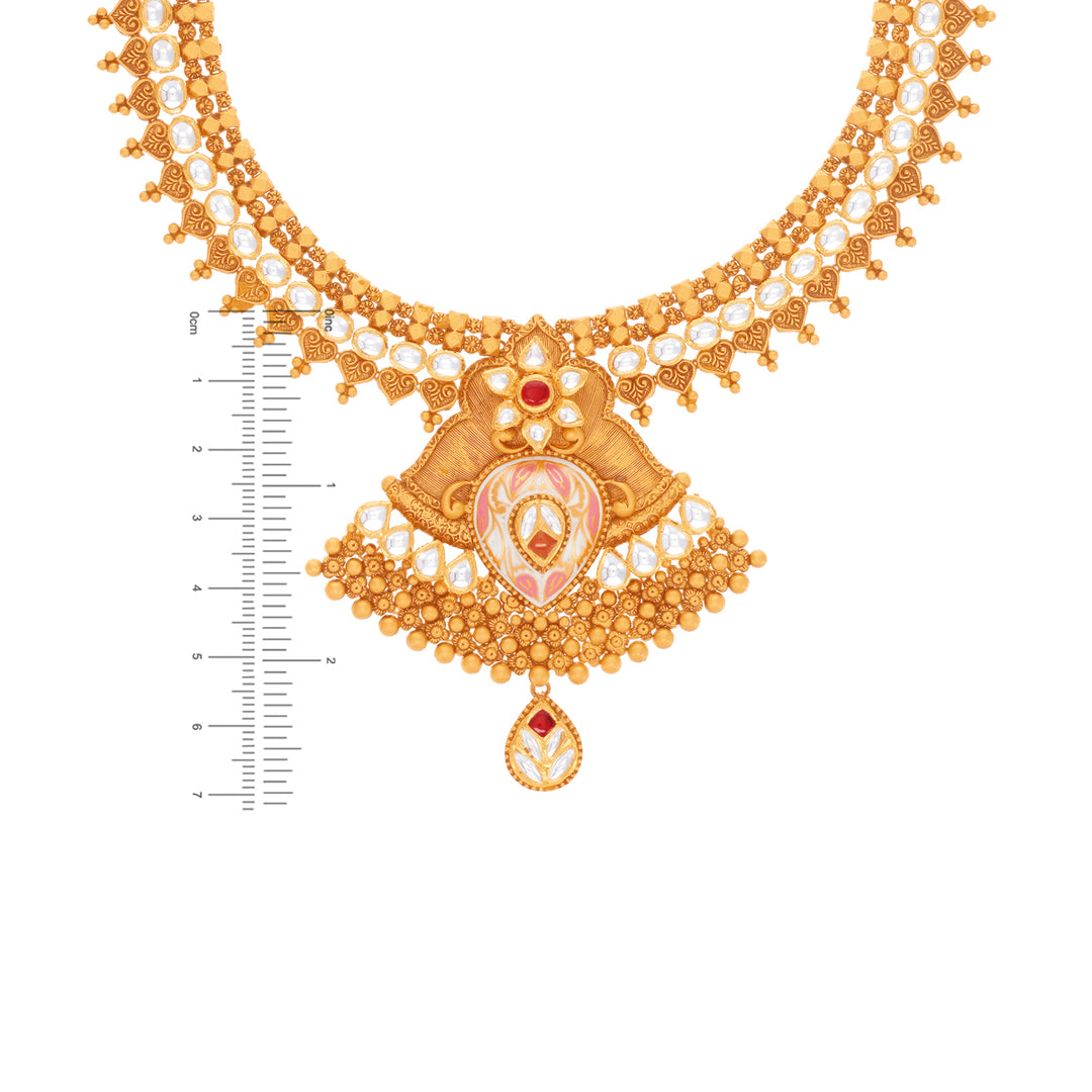 Classic Antique Minakari Necklace Set With Kundan & Gemstons in 22K Gold