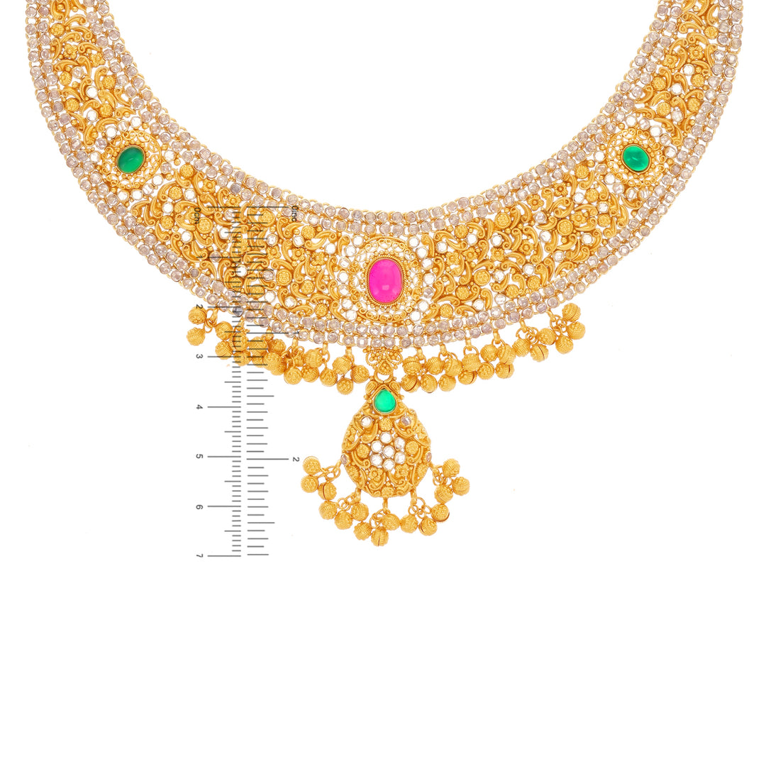 Ravishing Antique Necklace Set With Gemstones in 22K Gold