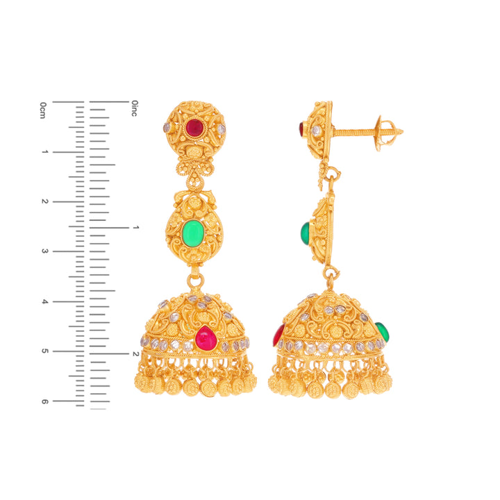 Ravishing Antique Necklace Set With Gemstones in 22K Gold