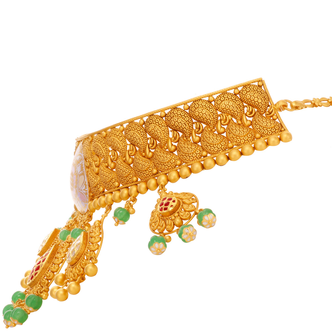 Classic Antique Minakari Choker Set With Kundan & Gemstones in 22K Gold