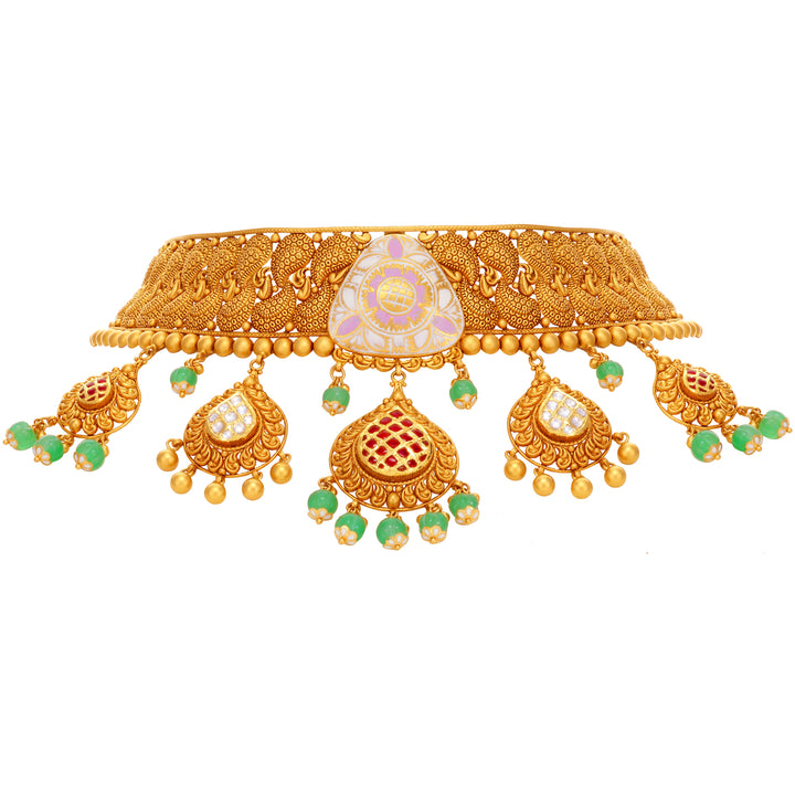 Classic Antique Minakari Choker Set With Kundan & Gemstones in 22K Gold