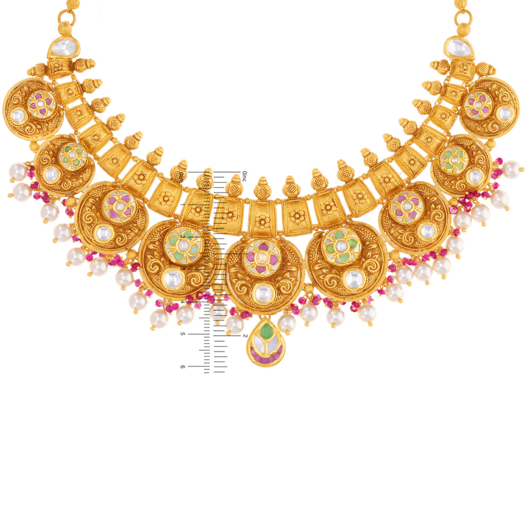 Beautiful Antique Necklace Set With Kundan & Gemstones in 22K Gold