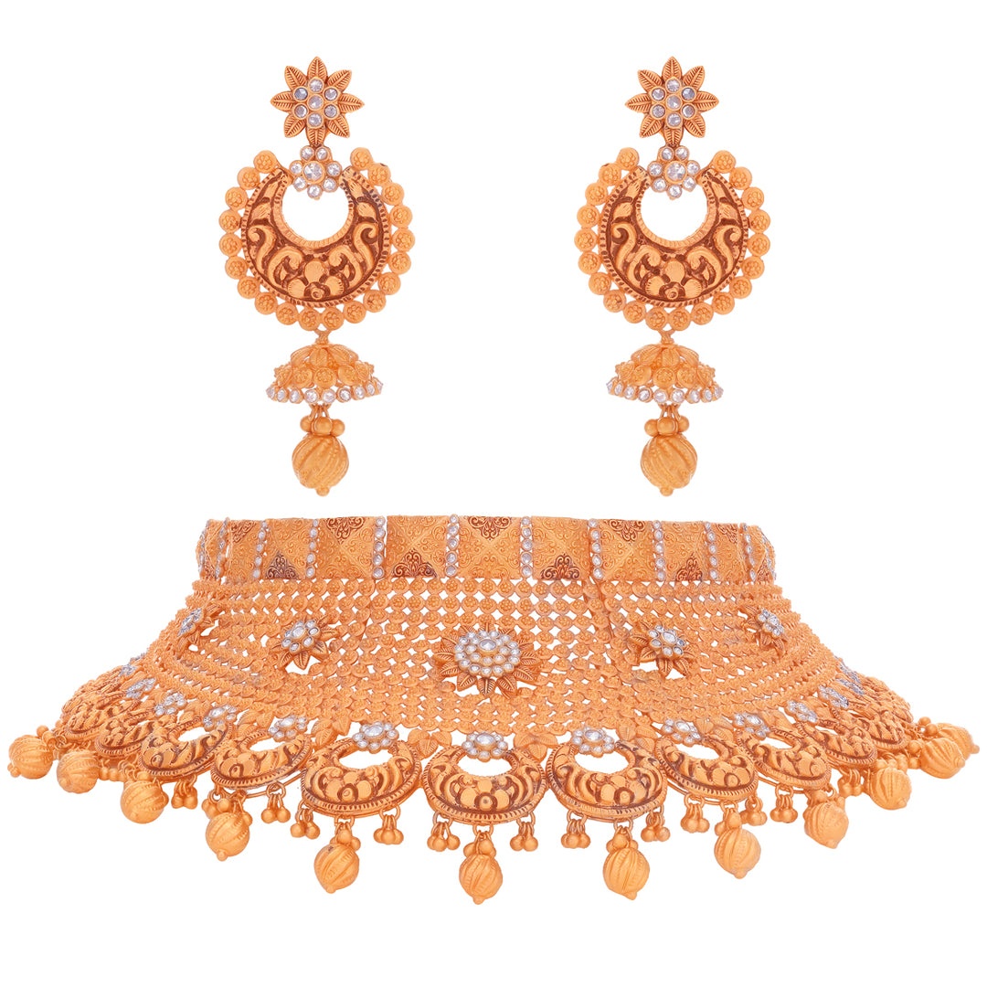 Precious Antique Choker Set With White Polki in 22K Rose Gold