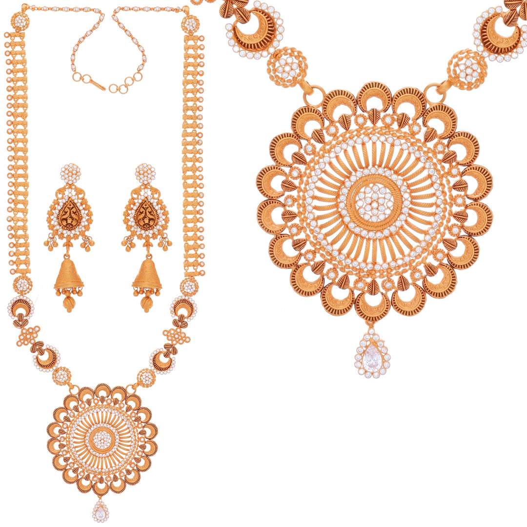 Glamorous Antique Paata Haaram With White Polki & Pearl in 22K Rose Gold