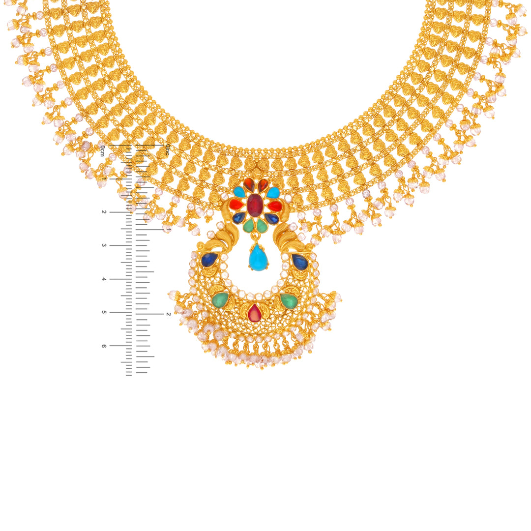 Delightful Antique Necklace Set With Navratan in 22K Gold