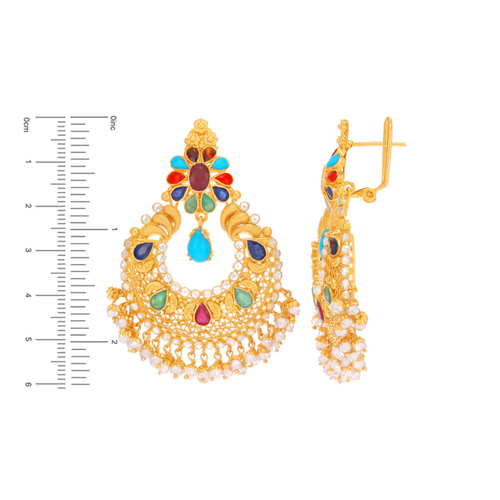 Delightful Antique Necklace Set With Navratan in 22K Gold