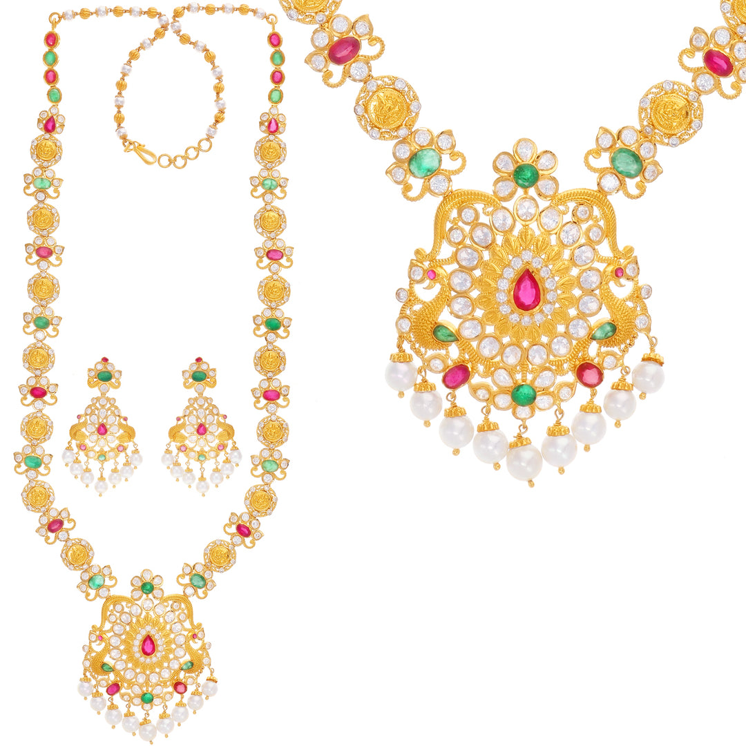 Magnificent Antique Laxmi Patta Haaram With Gemstones in 22K Gold