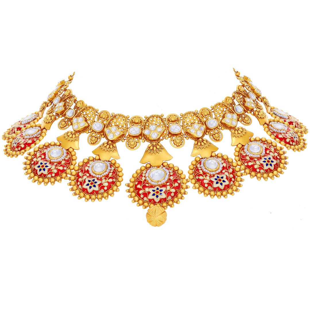 Antique Minakari Choker Set with Kundan & Gemstones in 22K Gold