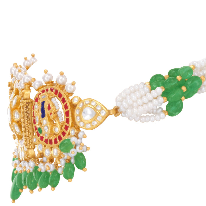 Enchanting Antique Choker Set With Kundan & Gemstones in 22K Gold