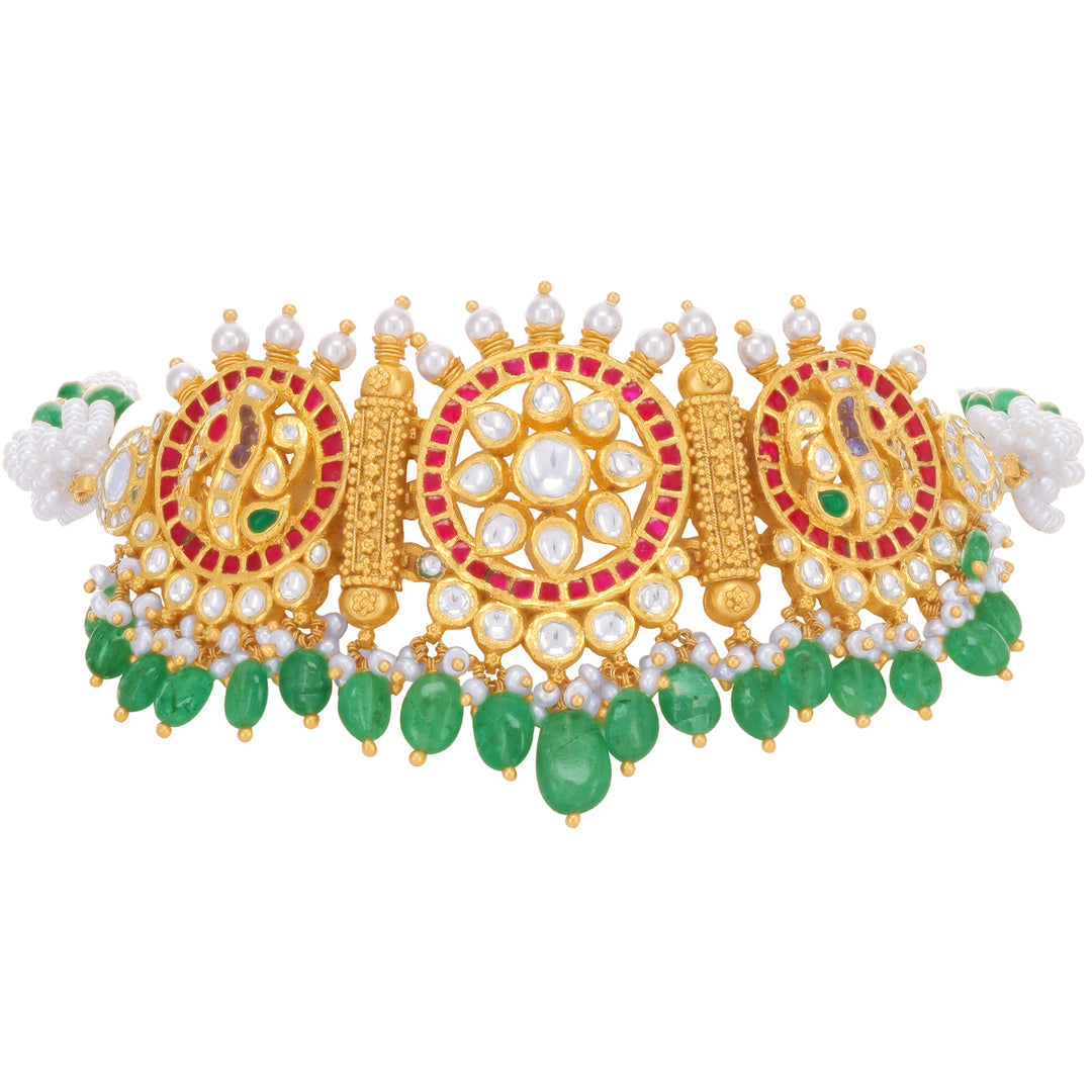 Enchanting Antique Choker Set With Kundan & Gemstones in 22K Gold