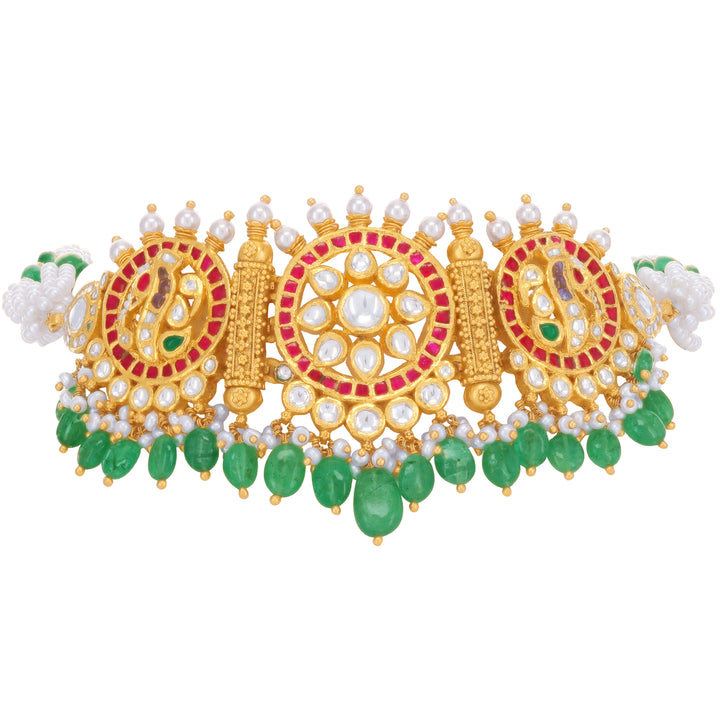 Enchanting Antique Choker Set With Kundan & Gemstones in 22K Gold