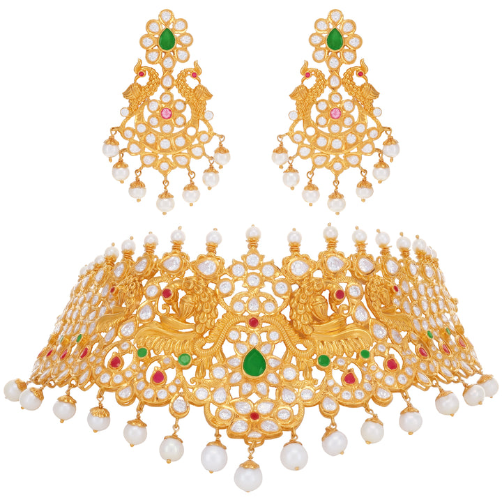 Charming Antique Choker Set With Gemstones in 22K Gold