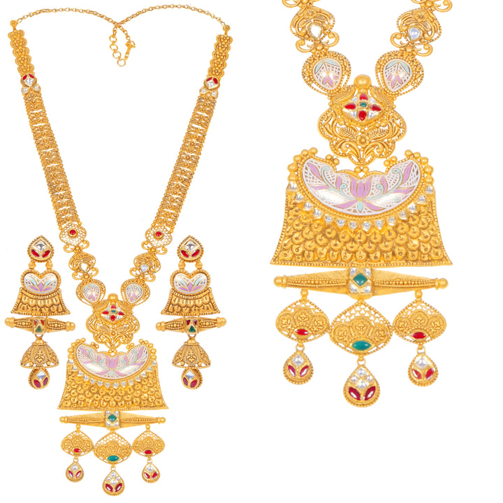 Elegant Antique Minakari Patta Haaram With Kundan & Gemstones in 22K Gold