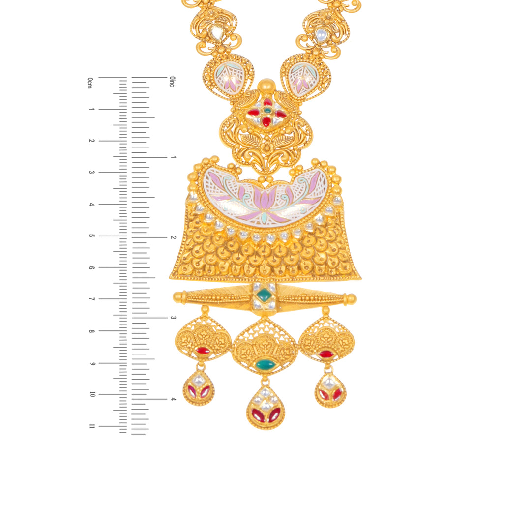 Elegant Antique Minakari Patta Haaram With Kundan & Gemstones in 22K Gold