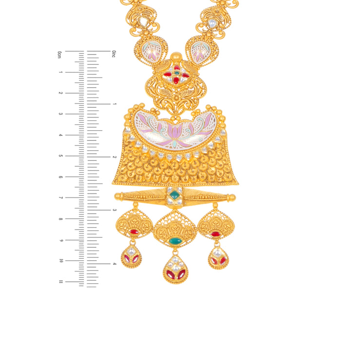 Elegant Antique Minakari Patta Haaram With Kundan & Gemstones in 22K Gold