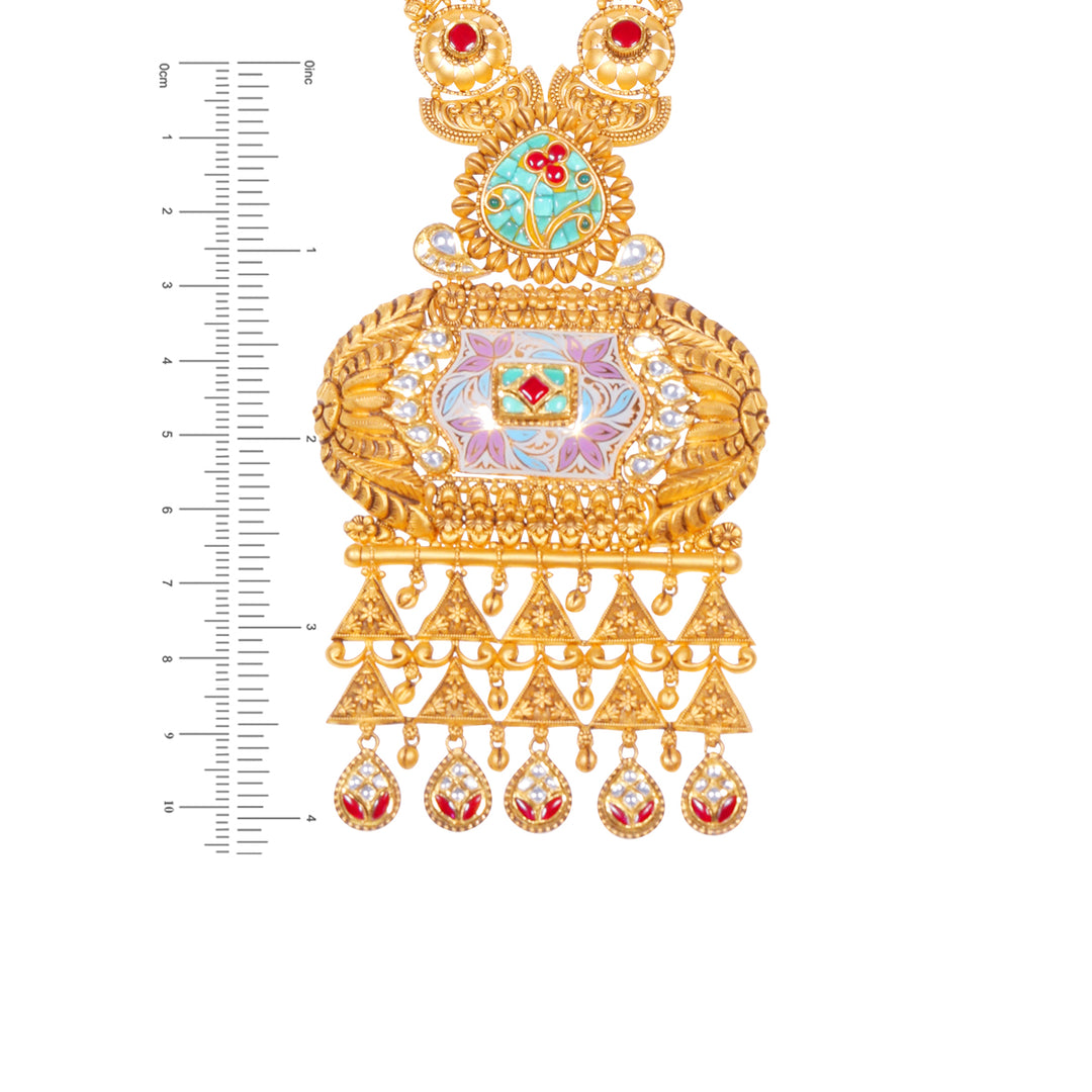 Classic Antique Minakari Patta Haaram With Kundan & Gemstones in 22K Gold
