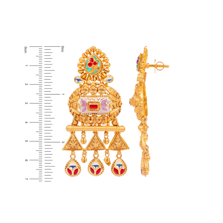 Classic Antique Minakari Patta Haaram With Kundan & Gemstones in 22K Gold