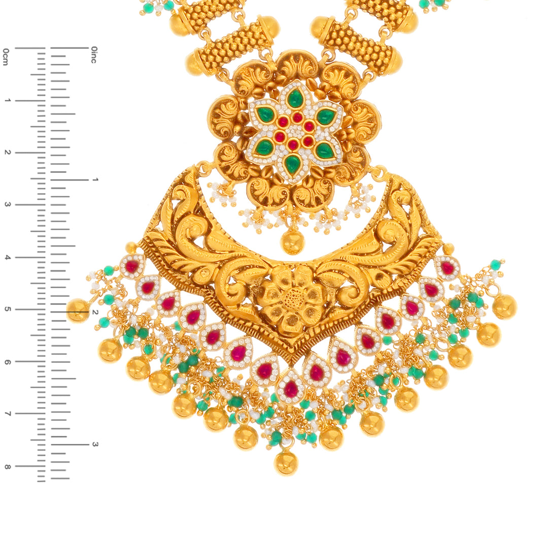 Detailed Antique Patta Haaram With Kundan & Gemstones in 22K Gold