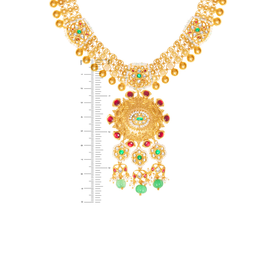 Enchanting Antique Necklace Set With Kundan & Gemstones in 22K Gold