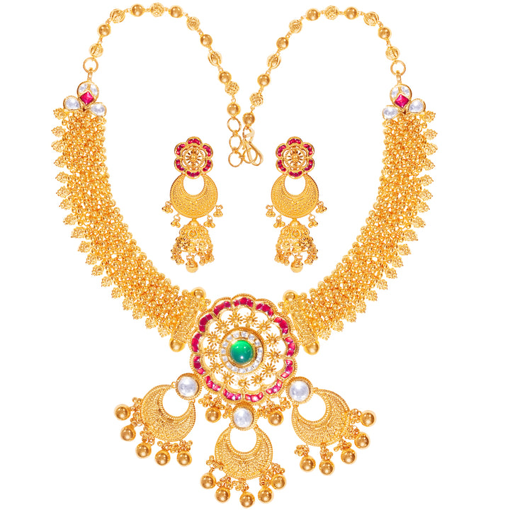 Delightful Antique Necklace Set With Kundan & Gemstones in 22K Gold