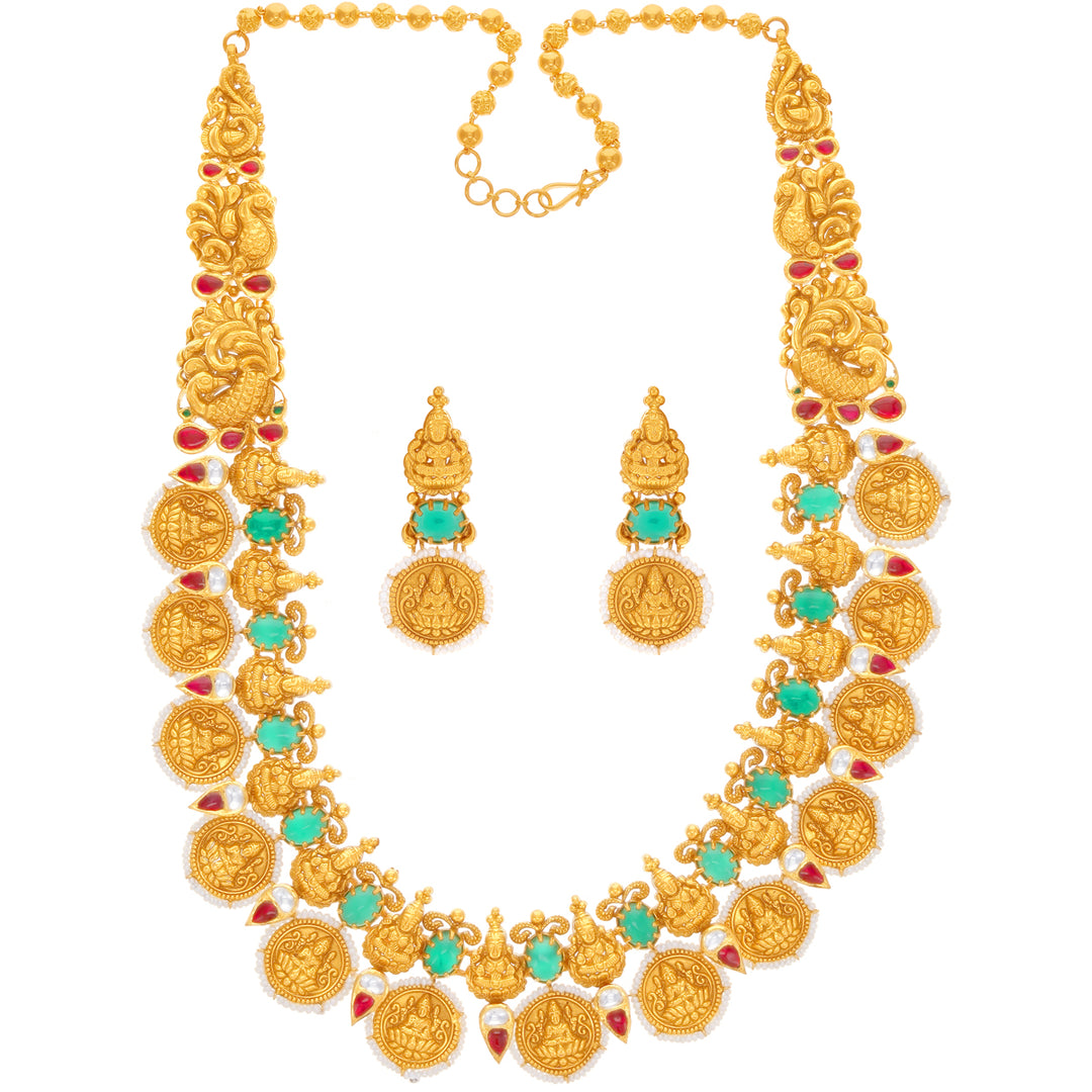 Antique  Laxmi Patta Haaram With Kundan & Gemstones in 22K Gold