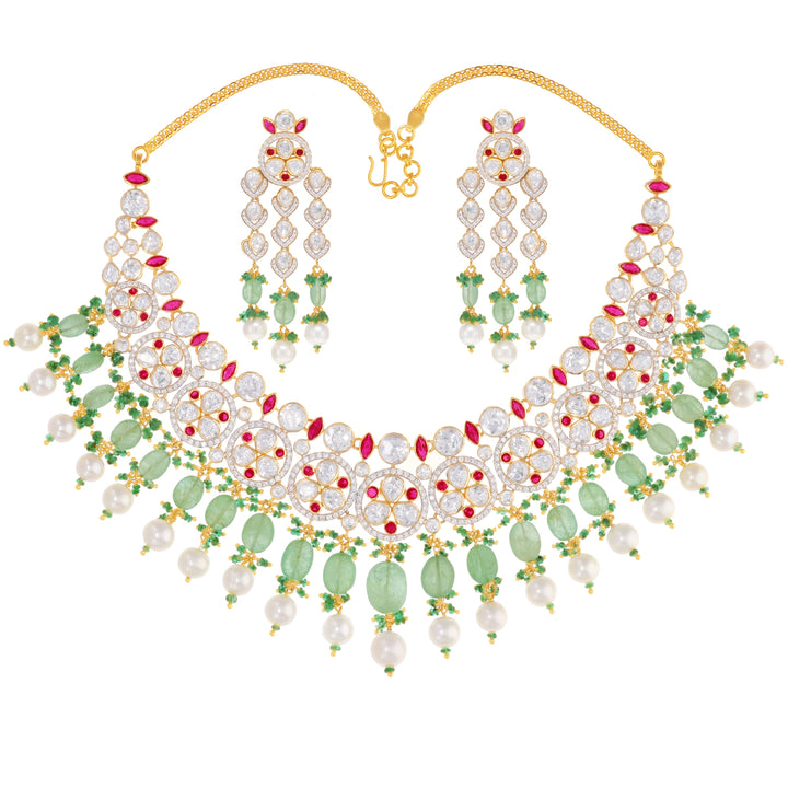 Graceful Antique Necklace Set With Kundan & Gemstones in 18K Gold