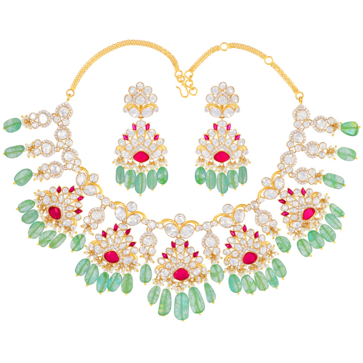 Elegant Antique Necklace Set With Kundan & Gemstones in 18K Gold