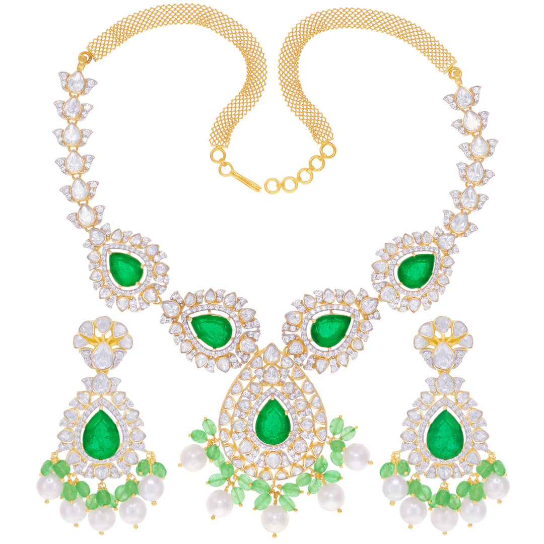 Classic Antique Necklace Set With Kundan & Gemstones in 18K Gold