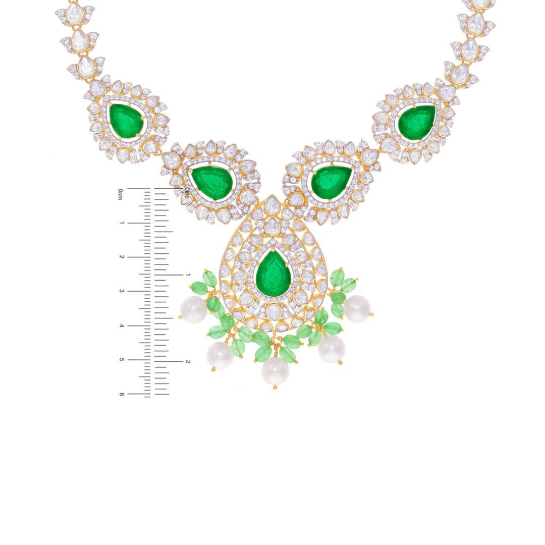 Classic Antique Necklace Set With Kundan & Gemstones in 18K Gold