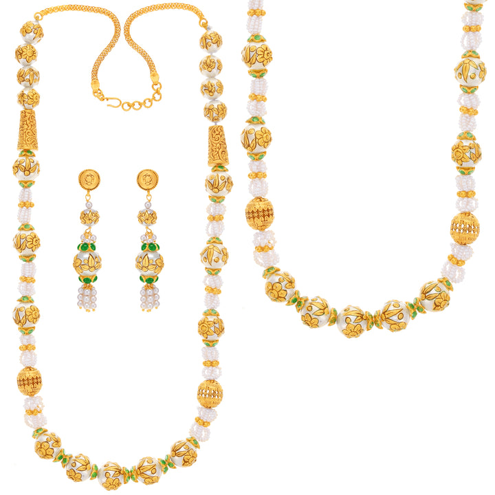 Artistic Antique Paata Haaram With Pearl & Emerald in 22K Gold