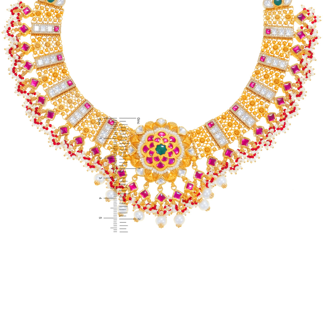 Charming Antique Necklace Set With Kundan & Gemstones in 22K Gold