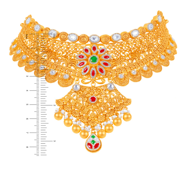 Ravishing Antique Choker Set With Kundan & Gemstones in 22K Gold
