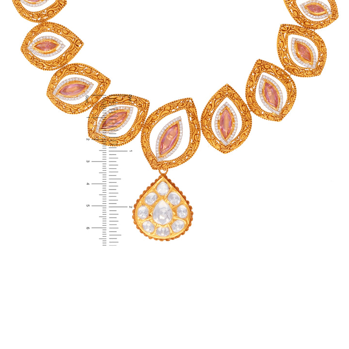Ravishing Antique Necklace Set With Kundan & Gemstones in 22K Gold