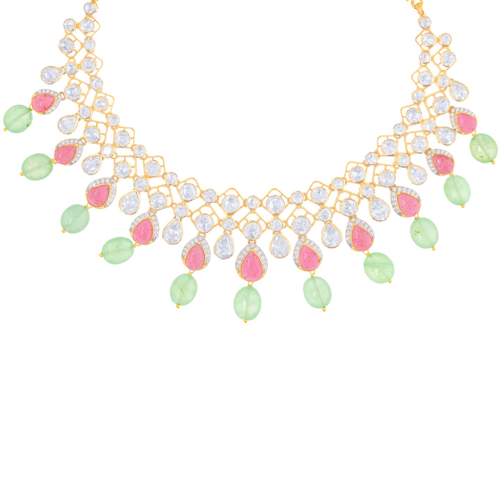 Beautiful Antique Necklace Set With Kundan & Gemstones in 18K Gold