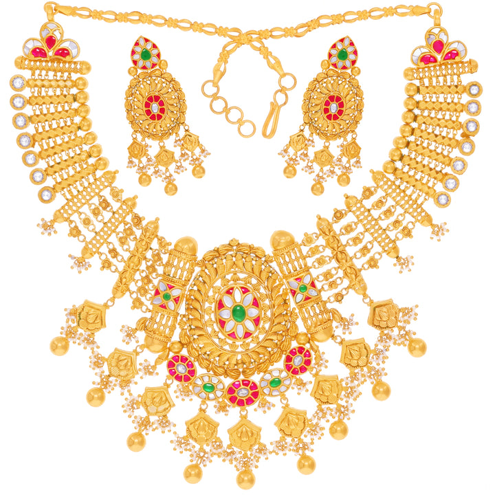 Enchanting Antique Necklace Set With Kundan & Gemstones in 22K Gold