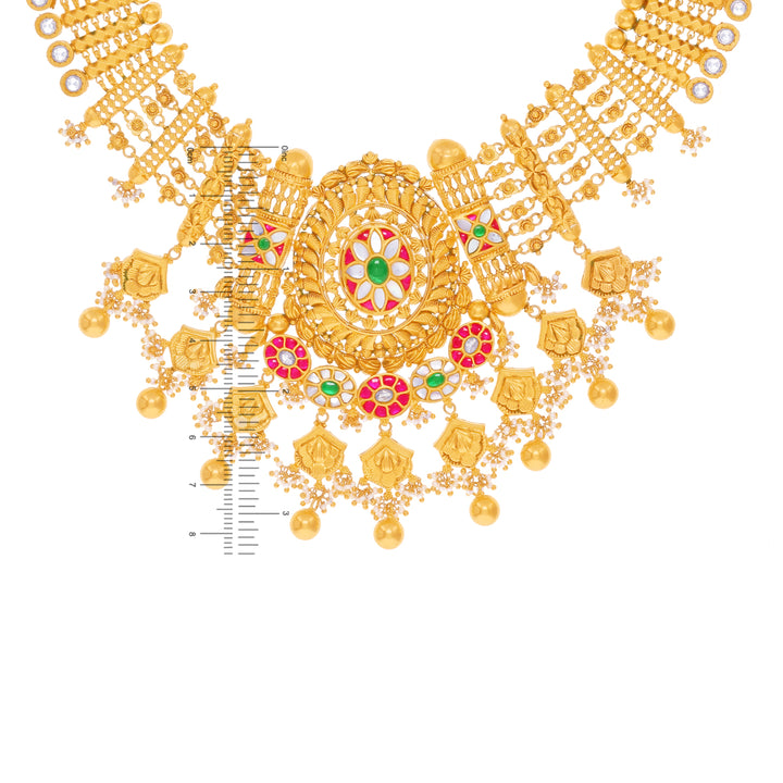 Enchanting Antique Necklace Set With Kundan & Gemstones in 22K Gold