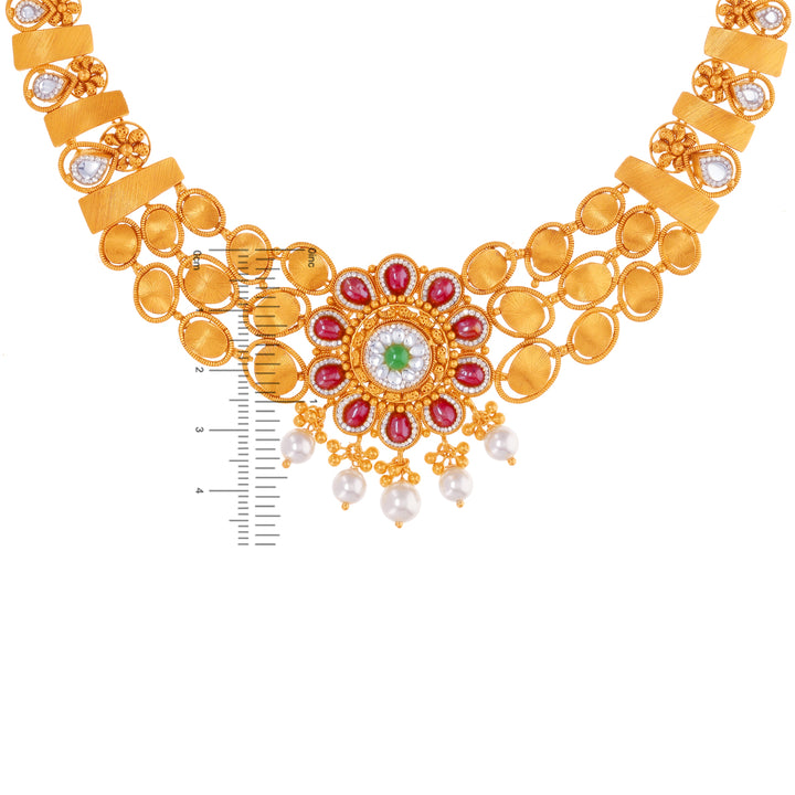 Glamorous Antique Necklace Set With Kundan & Gemstones in 22K Gold
