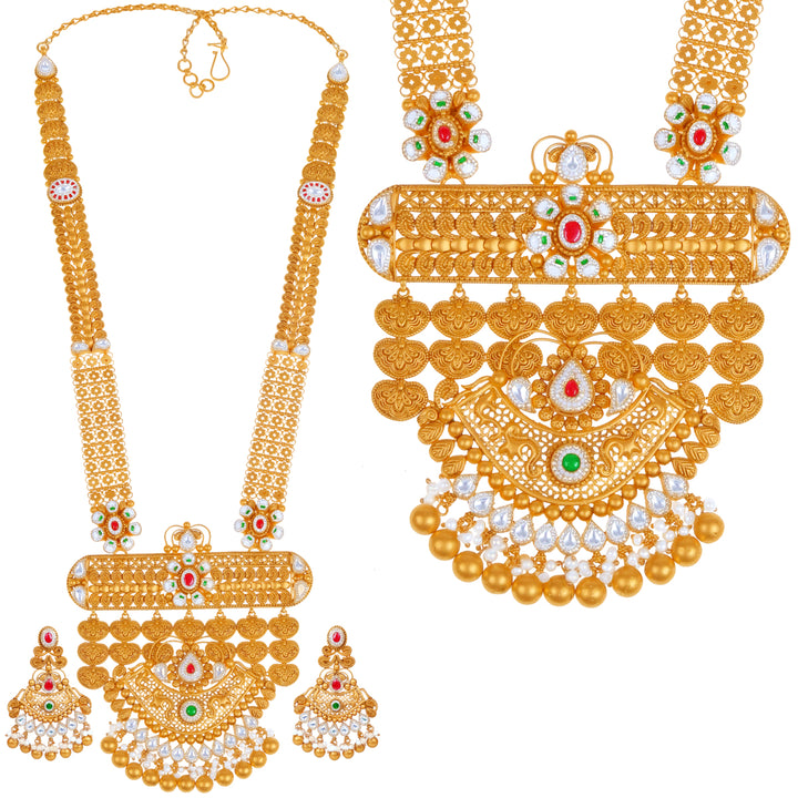 Intricate Antique Paata Haaram With Kundan & Gemstones in 22K Gold