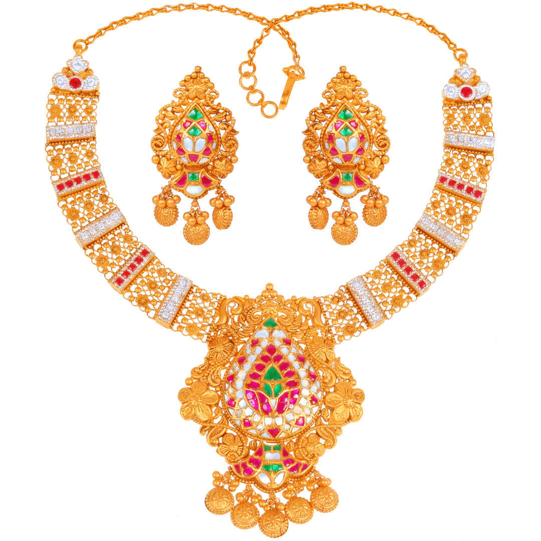 Captivating Antique Necklace Set With Kundan & Gemstones in 22K Gold