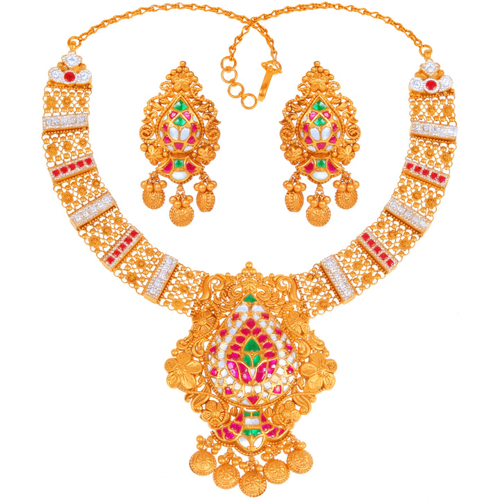 Captivating Antique Necklace Set With Kundan & Gemstones in 22K Gold