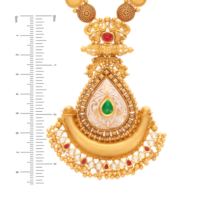 Antique Minakari Patta Haaram With Kundan & Gemstones in 22K Gold