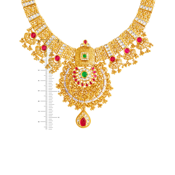 Sophisticated Antique Necklace Set With Kundan & Gemstones in 22K Gold
