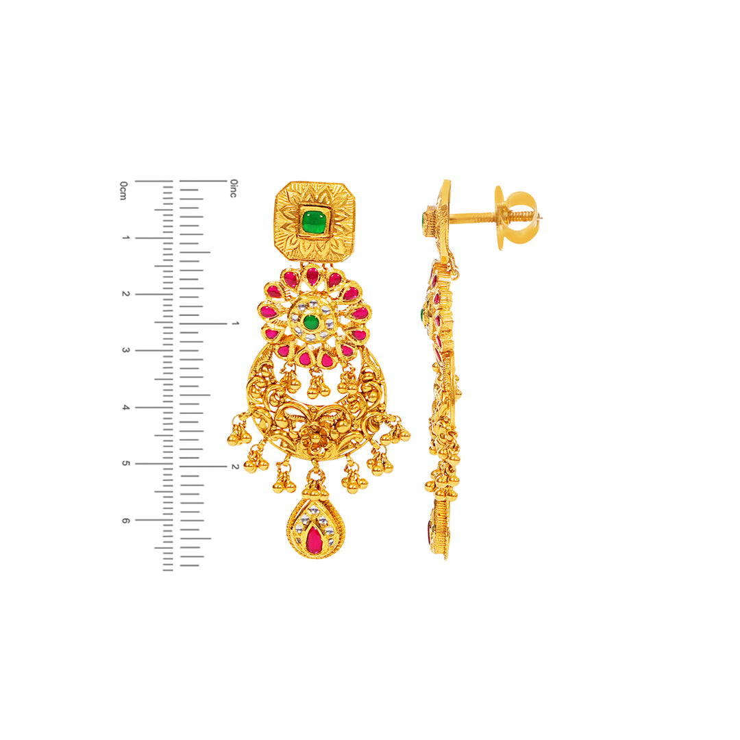 Sophisticated Antique Necklace Set With Kundan & Gemstones in 22K Gold