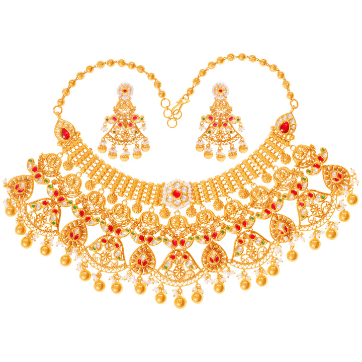 Artistic Antique Necklace Set With Kundan & Gemstones in 22K Gold